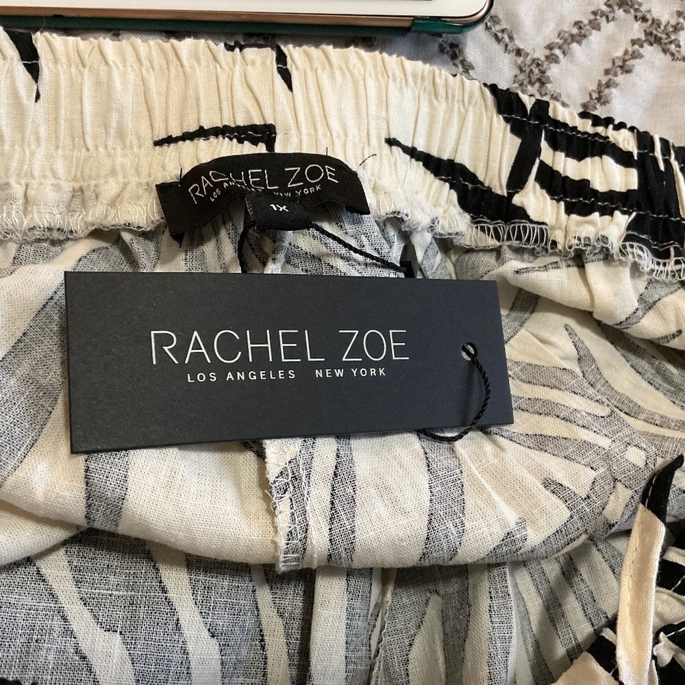 Rachel Zoe Plus Linen Blend Drawstring Cargo Joggers Size 1X Black/Khaki - Picture 11 of 11